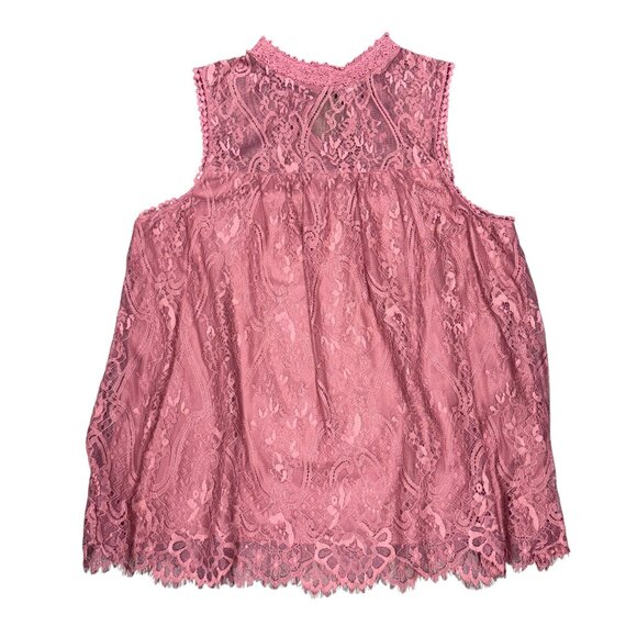Women's TAYLOR & SAGE Pink Floral Lace Baby Doll Sleeveless Top - Size Large - Picture 1 of 8